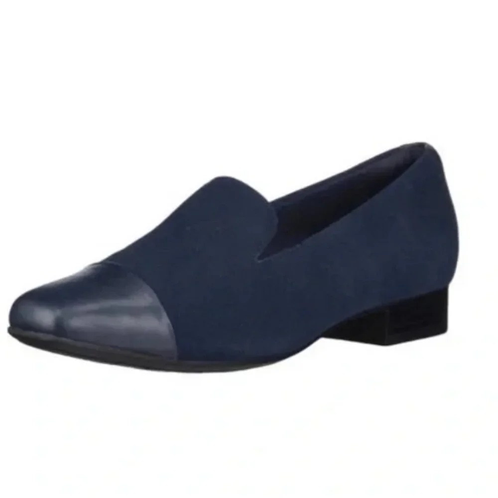 Clarks Women's 5 .5 M Step‎ Loafer BlackNavy Blue Leather Suede Slip On NEW